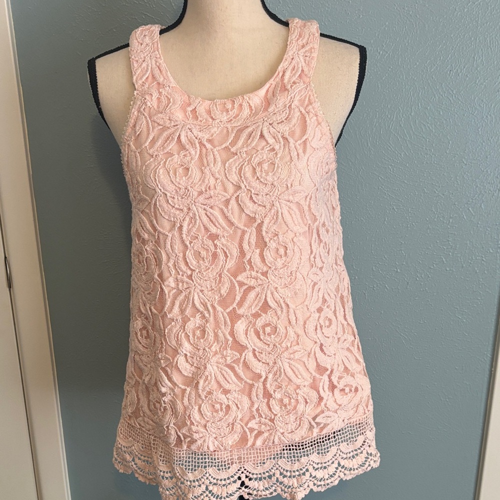 Lauren Michelle Blush Pink Lace Tank with Scalloped Hem